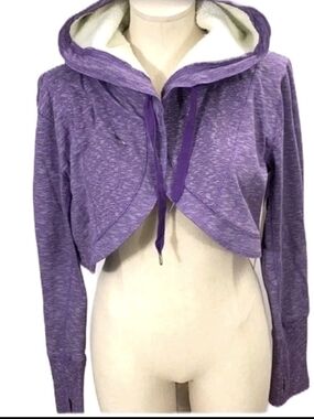 Zella Purple French Terry Cropped Jacket Shrug Womens Size Large Hooded Exercise